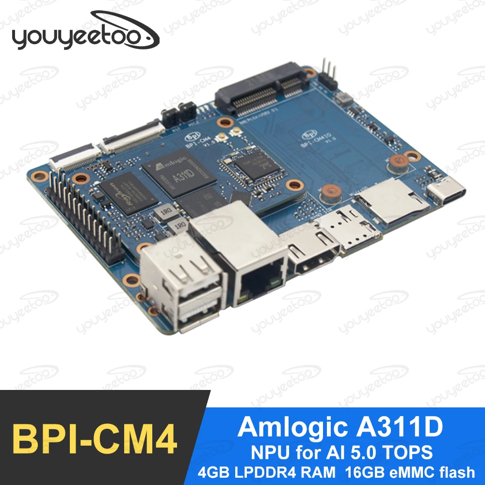 

Banana Pi BPI-CM4 Amlogic A311D Compatible with raspberry Pi CM4 4-Core ARM Cortex-A73 4G LPDDR4 16G eMMC Support Android,Linux