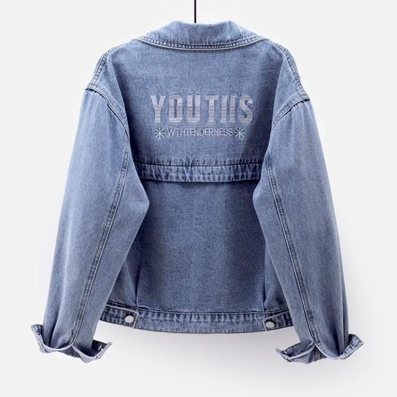 

Women's Korean Loose Letter Printed Cowboy Jacket Short Outwear Street Style Spring Autumn Top for Students