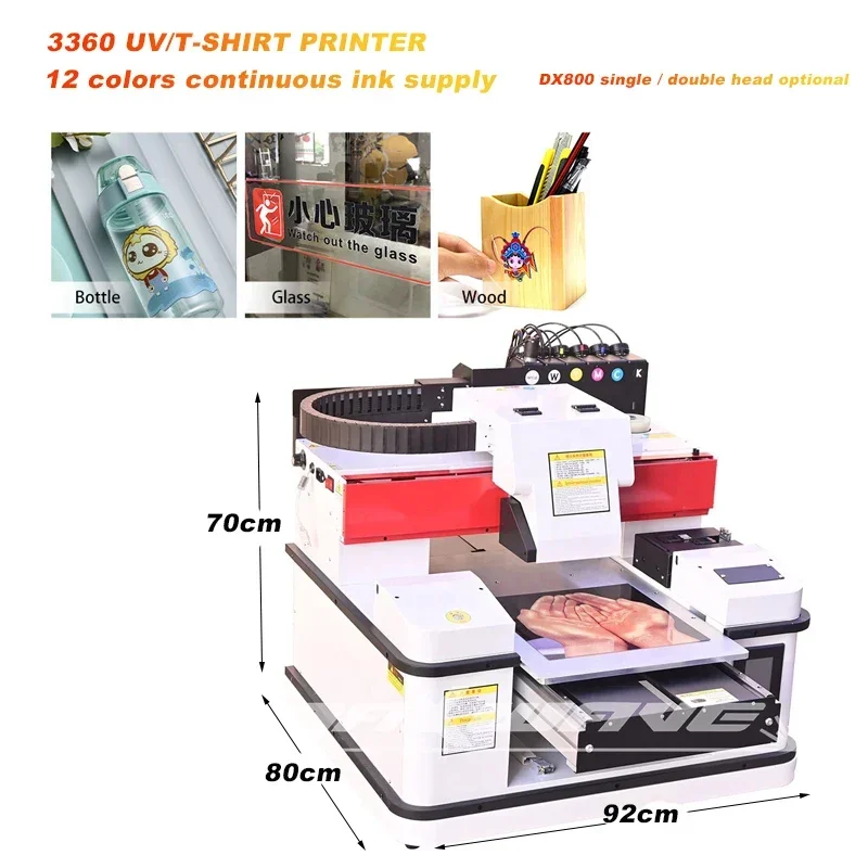 UV Flatbed Printer 3360 Digital 3D DTG Double Head Xp600 for Phone Case Shirts Garments UV Printing Machine