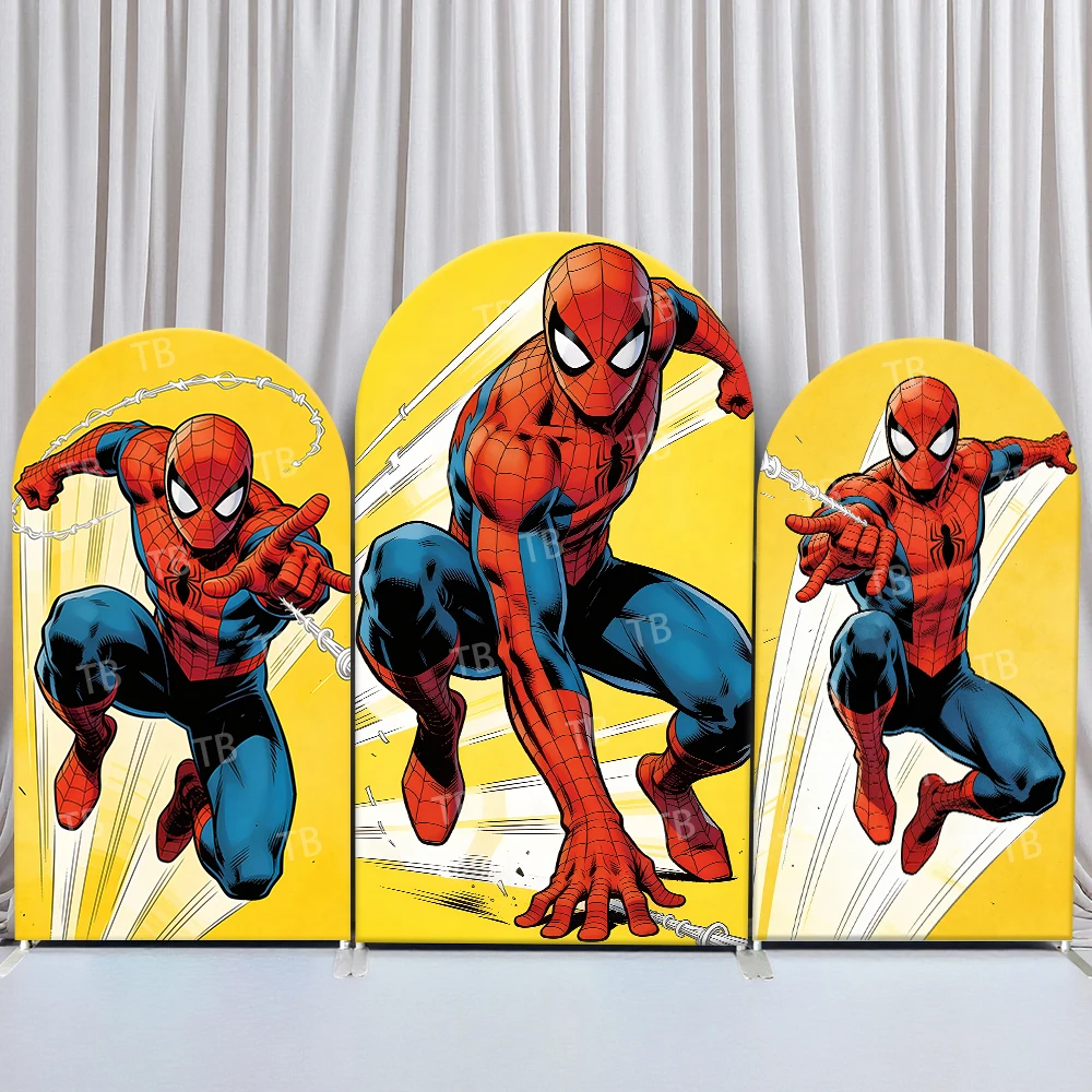 

Marvel Spider-Man Dynamic Action Arch Backdrop Cover Comic Style Festive Scene For Kids Birthday Baby Shower Photo Booth Decor