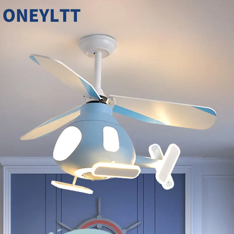 Helicopter Lamp Chandelier Children's Bedroom Blue Pink Ceiling Fan Aircraft Light Study Girls Boys Kids' Room Люстра Потолочная