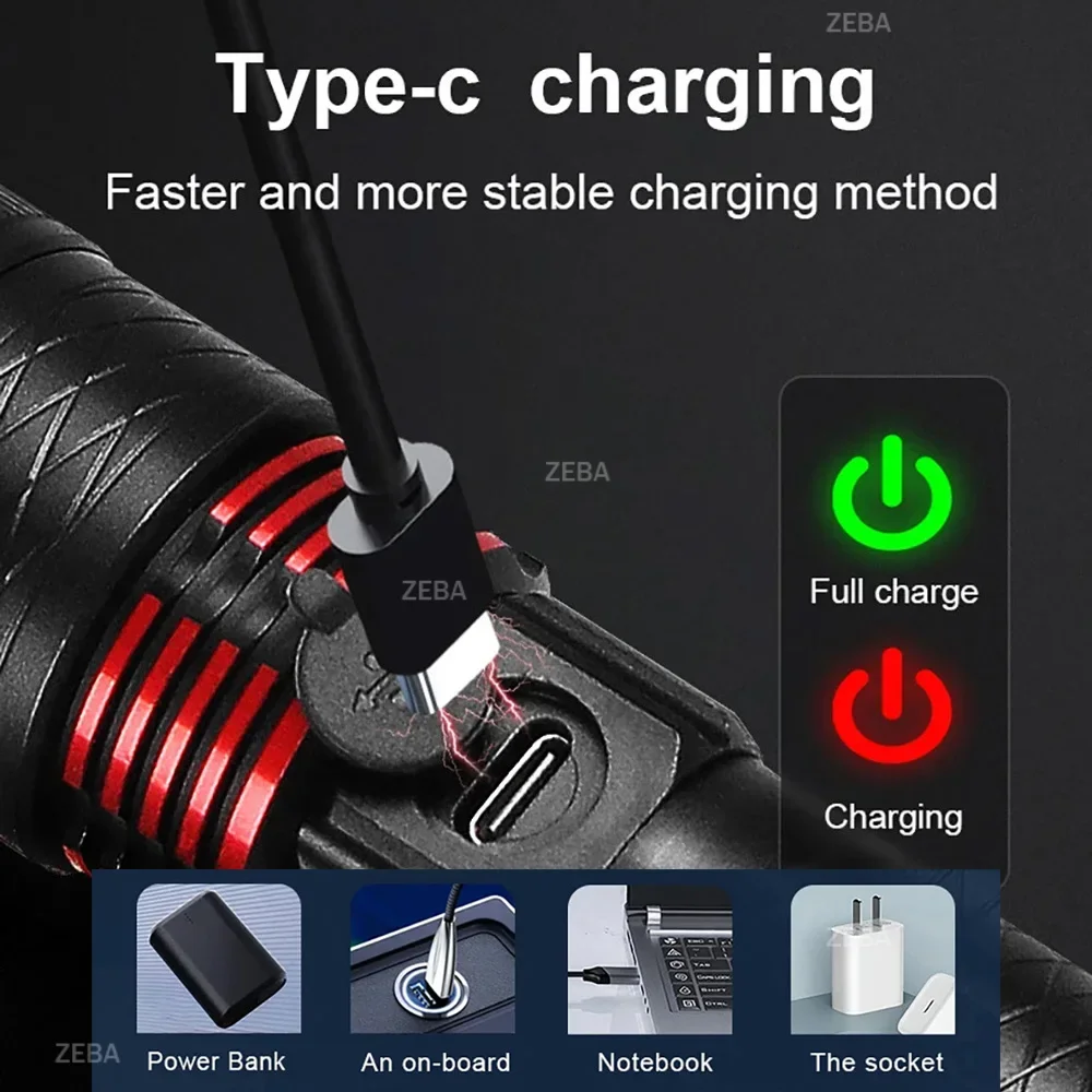 3000000LM Super Bright LED Flashlight 4800M Long Range Zoom Tactical Torch USB Rechargeable Waterproof Outdoor Camping Fishing E