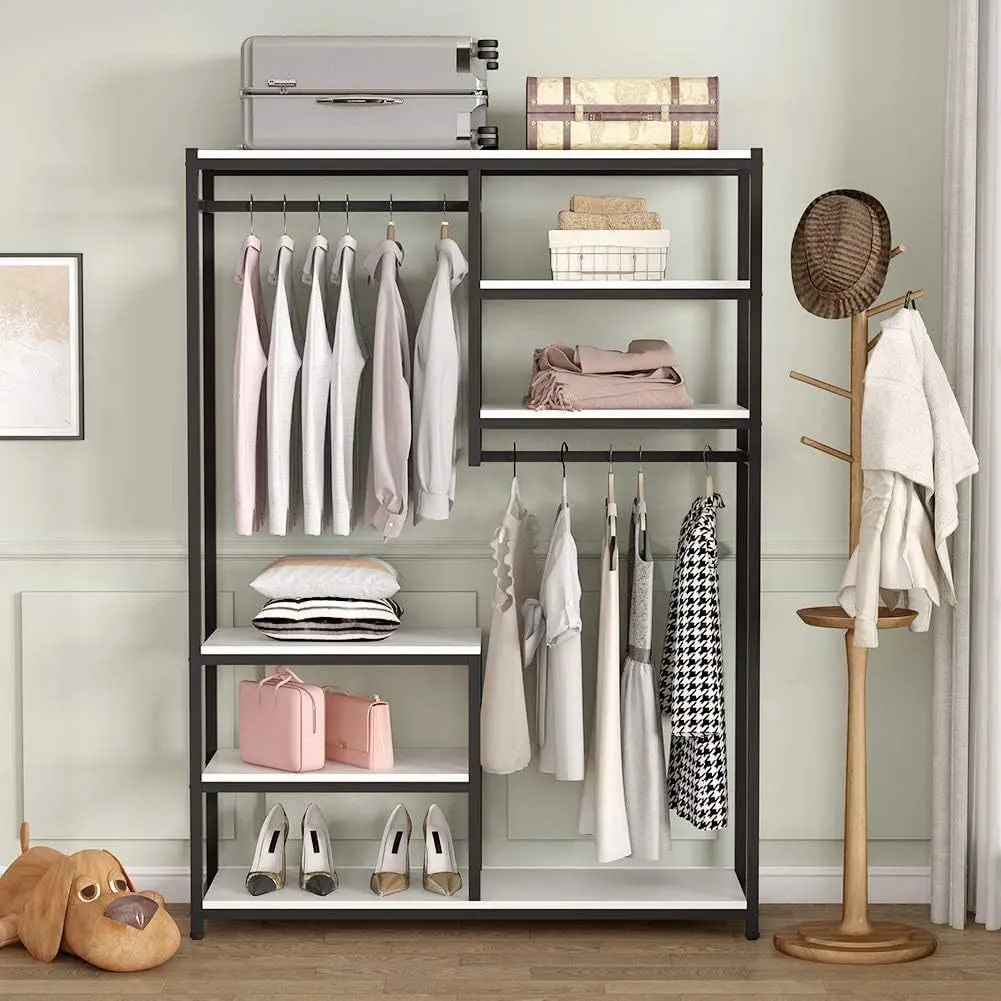 

Furniture double hanging rod clothes rack and storage rack heavy metal wall cabinet rack custom manufacturer