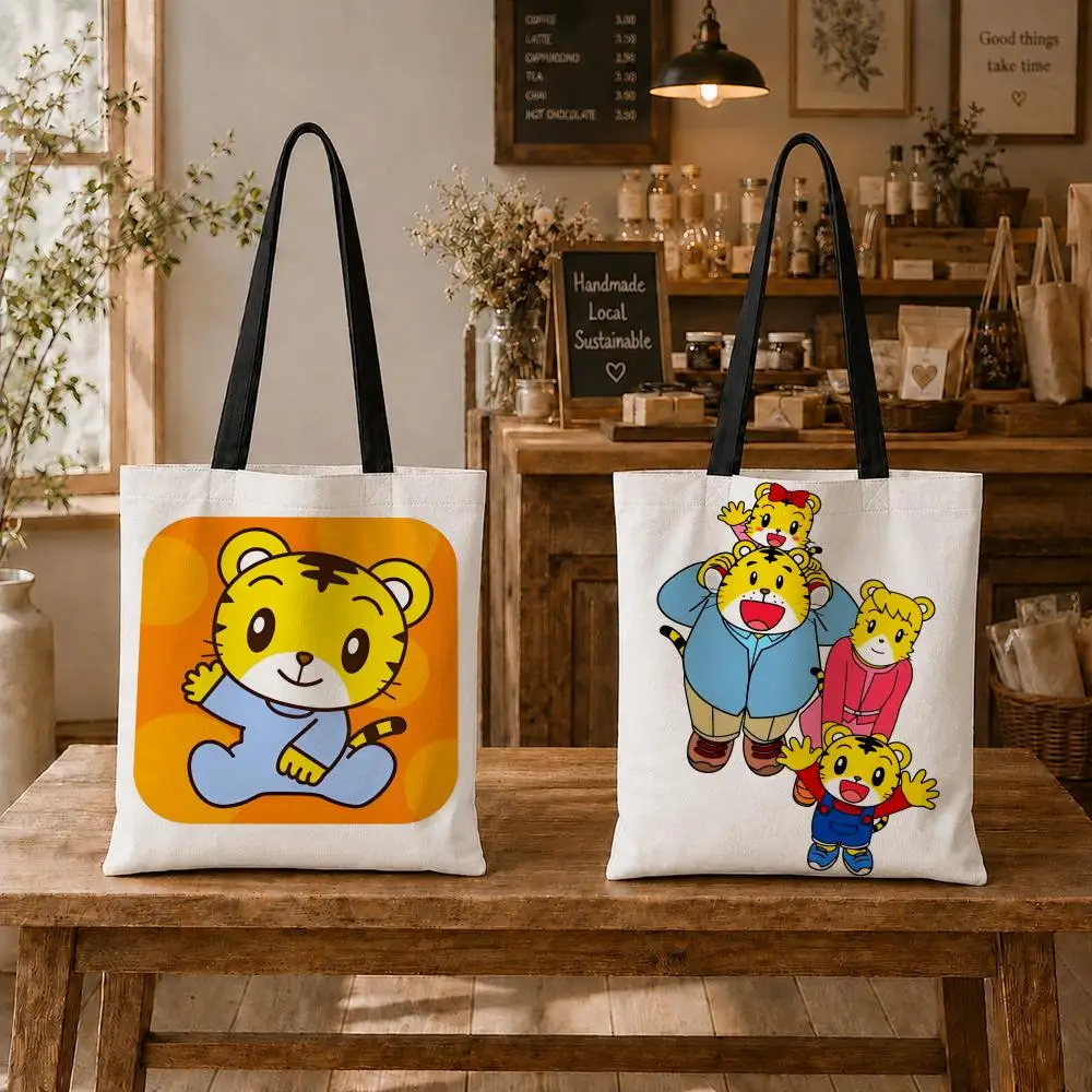 Sacs de rangement Cartoon S-Shimajiro, sac fourre-tout en toile de grande capacité, sac de courses pliable écologique
