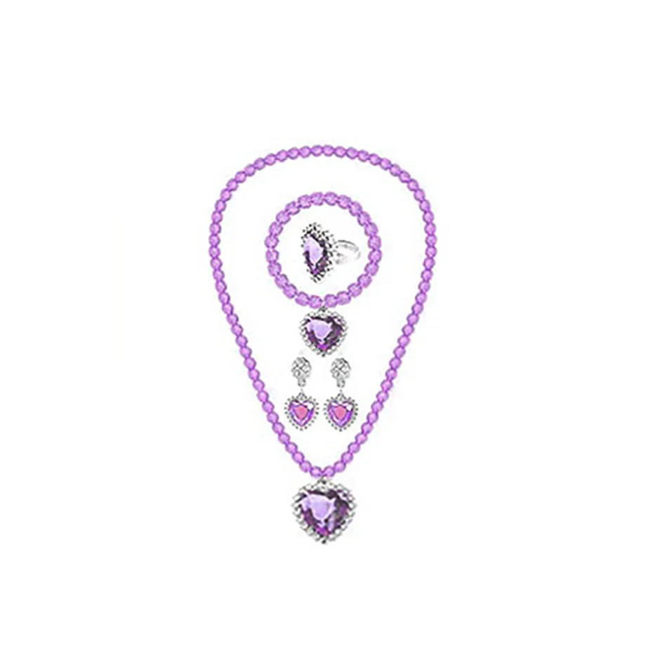 Kinder Mädchen Elsa Sofia Belle Prinzessin Zubehör Verfeinerung Perlen Halskette Armband Ring Ohrring Schmuck 5 Stück Sets – Detail 9