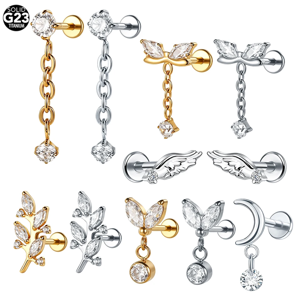 1/5 Stück Titan-Zirkon-Labret-Ringe Piercing für Männer und Frauen, baumelnde CZ-Ohrknorpel-, Tragus-, Helix-Piercings, flache Rückseite, Lippenschmuck, 16G