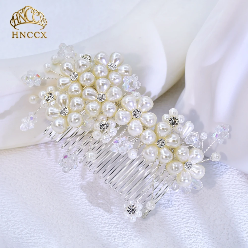 Afbeelding 4: HNCCX Elegante bruidsbruiloft parel haarkam Handgeweven prachtige damesbanket dansfeest alledaagse haaraccessoires HP05