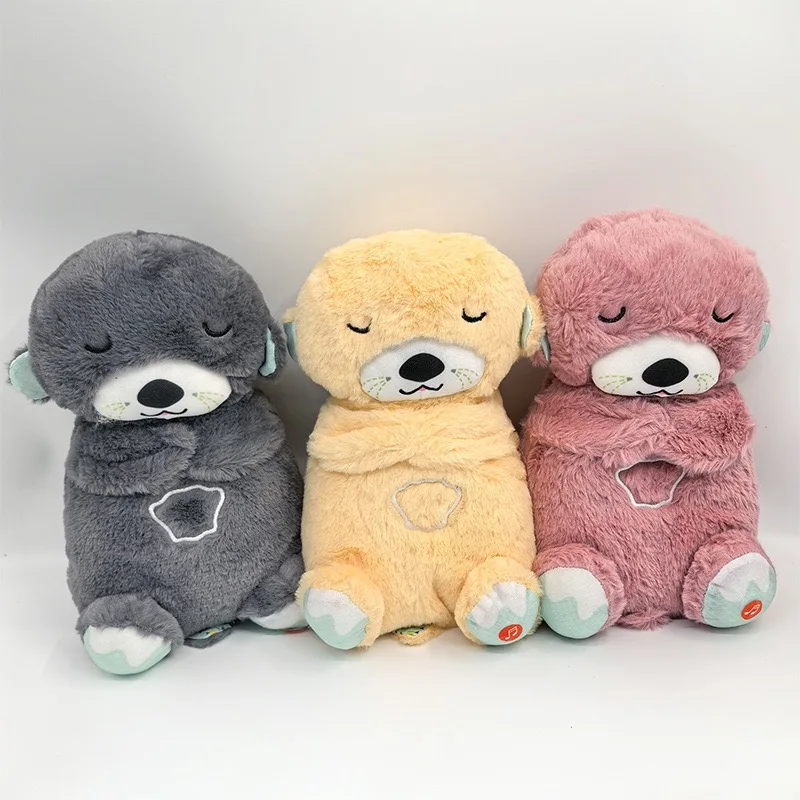 30cm Breathing Bear Baby Soothing Otter Plush Doll Toy Baby Kids Soothing Music Sleeping Companion Sound and Light Doll Toy Gift