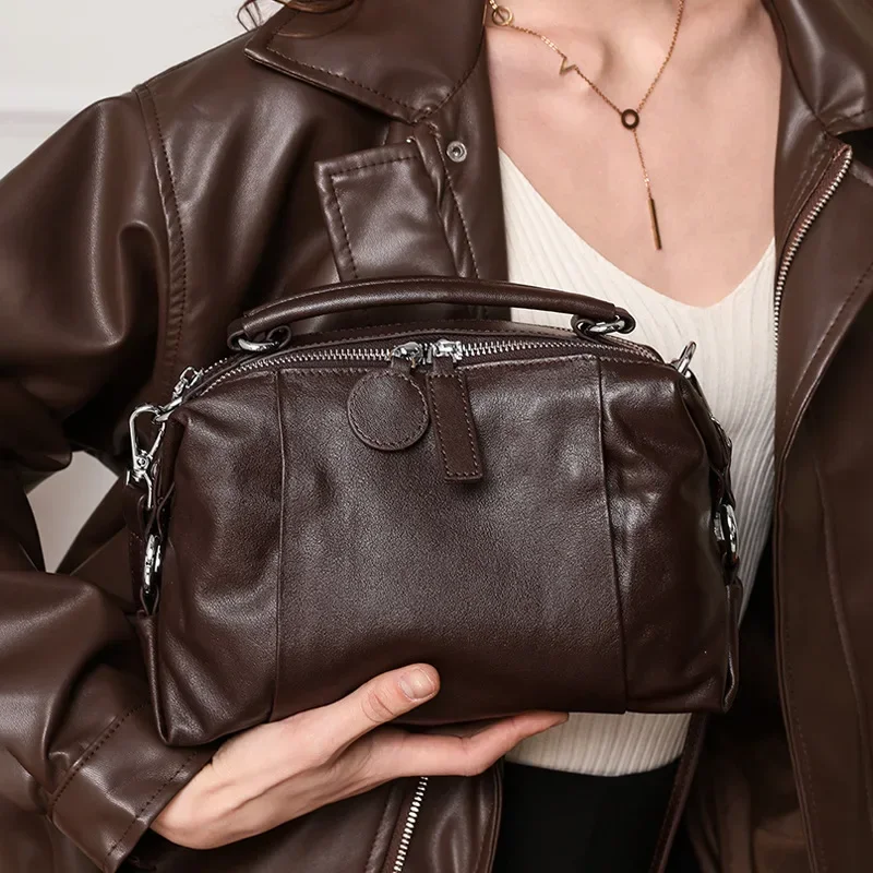 

Tote 2025 Top Layer Cowhide Boston Shoulder Bag Vintage Commuter Crossbody Designer Luxury Bag