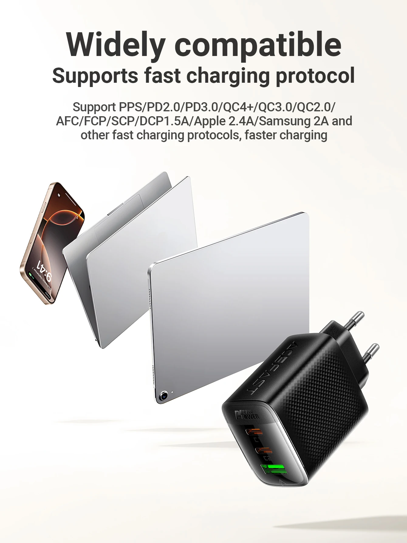 ACEFAST EU-Stecker PD67W USB C Schnellladegerät für iPhone 17 16 Pro Max 22,5 W USB A Schnellladung für Samsung S25 S24 – Detail 7