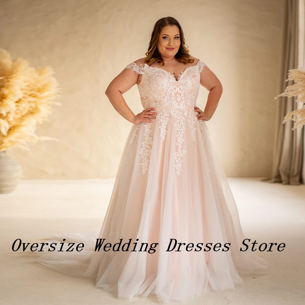 Plus Size Wedding Dresses for Women 2024 Summer Off Shoulder Bridal Gowns with Lace Soft Tulle Sweep Train Vestidos De Novia New