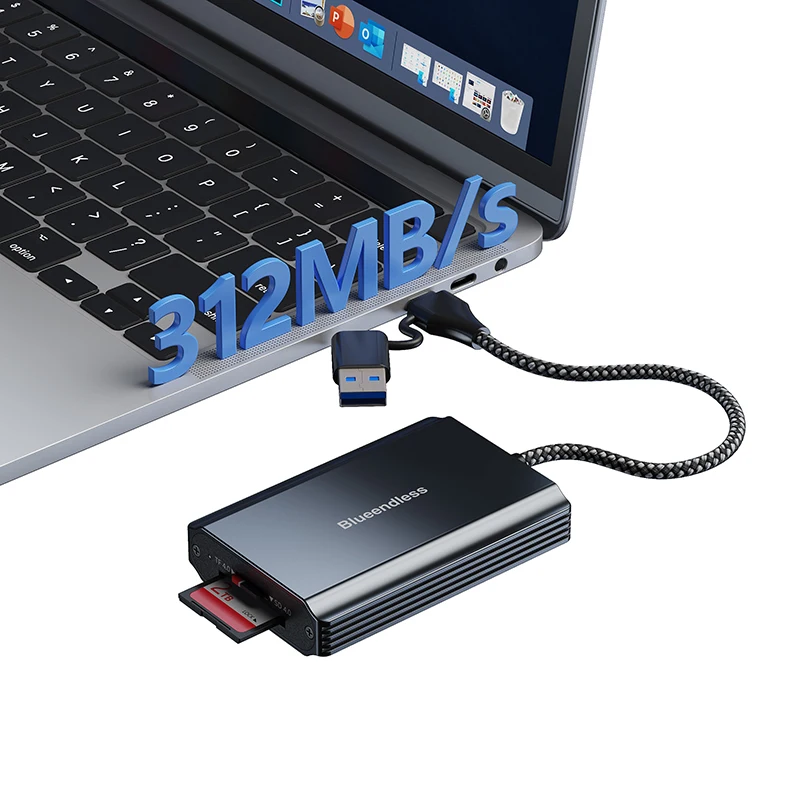 hit productSuper Speed UHS-II 312MB/s SD 4.0 TF 4.0 Memory Card Reader 2 In 1 USB A USB C Hub Adapter for iPhone 17/16/15 Series