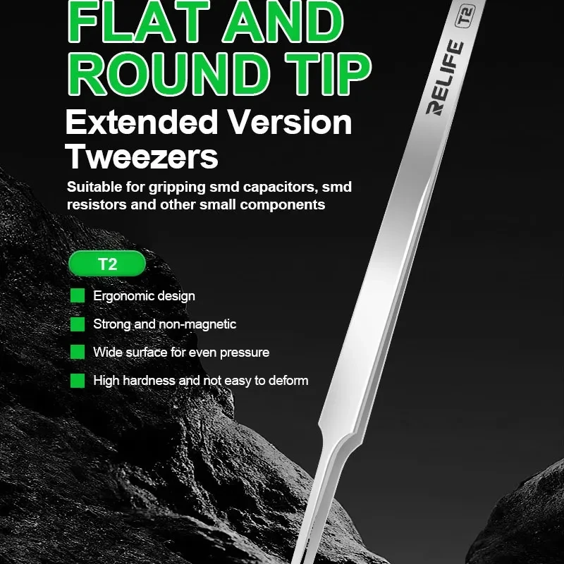 Прецизионные пинцеты с плоским кончиком RELIFE T2, немагнитные для ремонта телефонных и микросхем, инструмент для обслуживания ручной работы