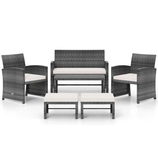 

6 Pieces Patio Furniture Set Outdoor Sectional Conversation PE Rattan Sofa Set-W