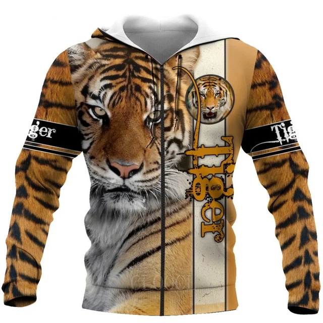 New Men's Hoodie Zipper Tiger 3D Printed Animal Wolf Fun Hoodie Fashion Four Seasons Coat Men's Fashion Trend Sweatshirts
