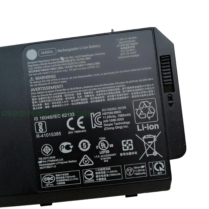 CP Genuine Laptop Battery AM06095XL AM06XL 11.55V/8310mAh/ 95.9Wh For Zbook 17 G5 Series L07350-1C1 L07044-855 HSTNN-IB8G