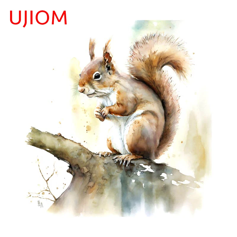 UJIOM 13cm X 12.4cm Squirrel Watercolor Decal Vinyl Self-adhesive Wall Sticker Home Door Decor Drawer Table Bedside Vinyl Cover