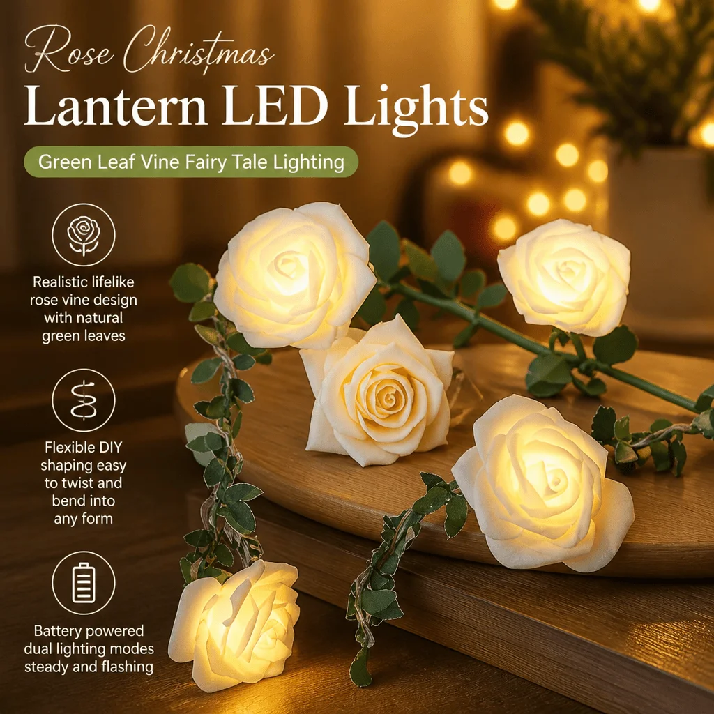 LED Vine Lights Rose Fairy String Lights Battery Operated Green Leaf Garland Wedding Party Christmas Wall Decor Flexible Copper