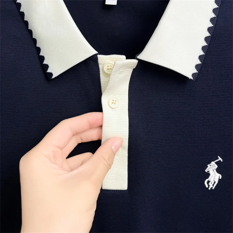 Herren-Poloshirt Neuer Sommer-Baumwoll-Freizeit-Kurzarm-T-Shirt Luxuriöses Besticktes Revers-Oberteil im Herren-Stil – Detail 6