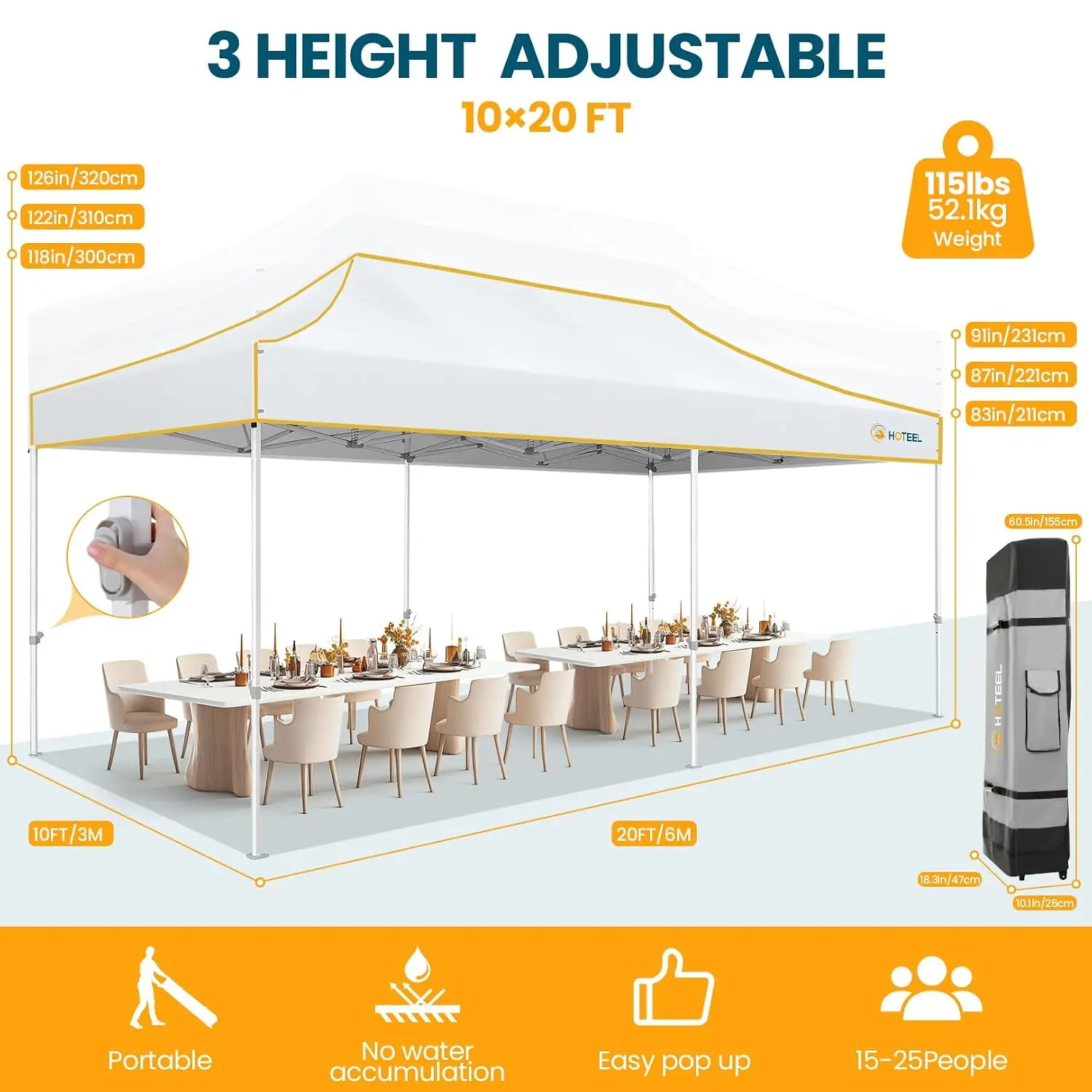 10x20 Pop Up Canopy Tent, Heavy Duty Upgraded Hexagonal Steel Frame, Customized view 3