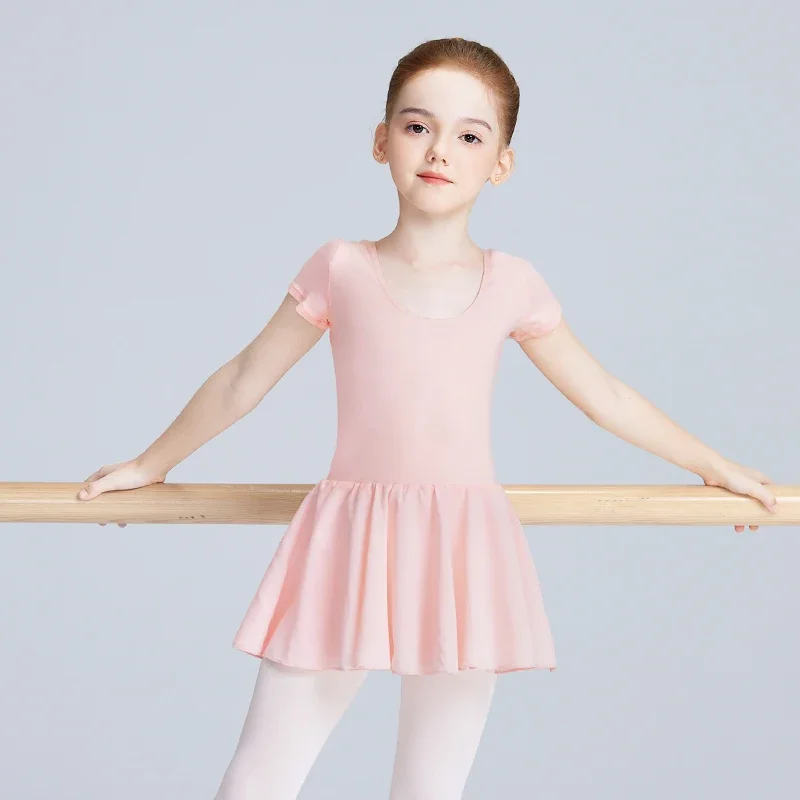 Girls Ballet Leotards With Tutu Chiffon Skirts Dress Short Sleeve Gymnastics Yoga Skate Ballet Kid Stage Practice Dancewear