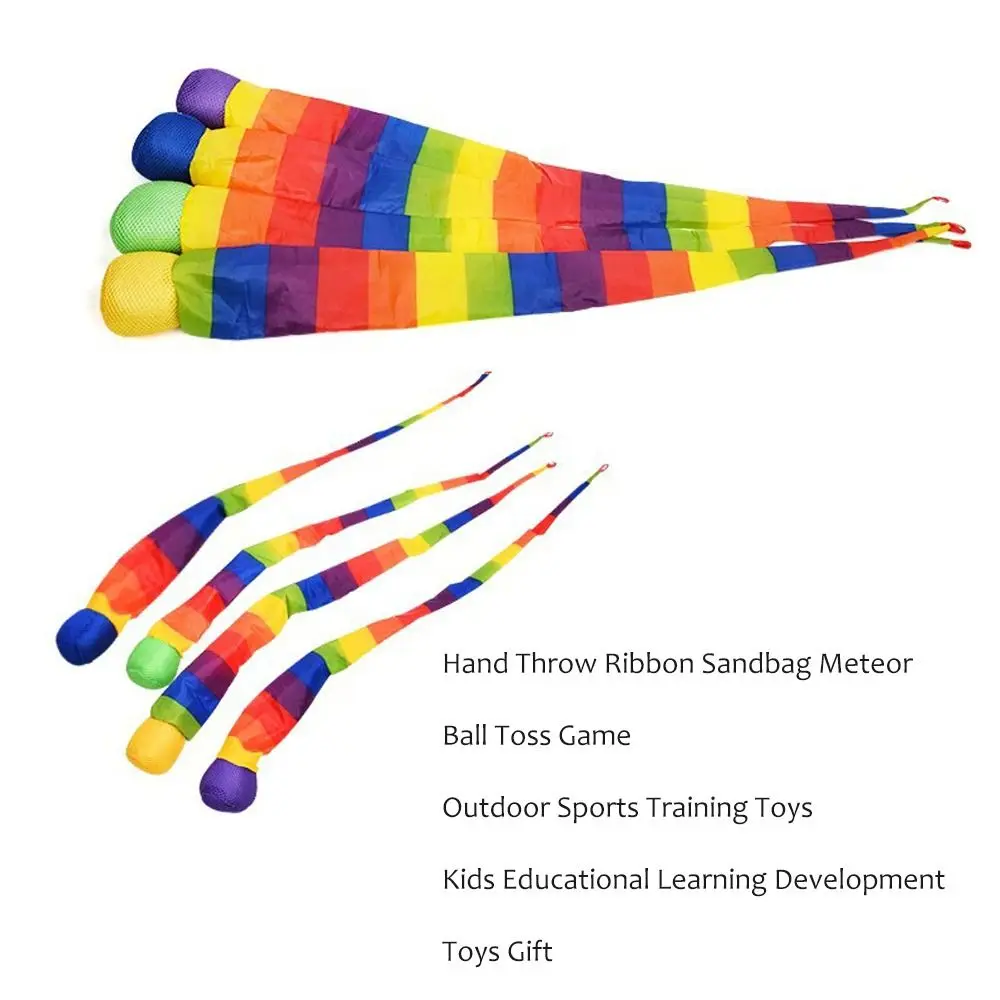Veilige milieuvriendelijke stof Rainbow Tail Ball Sensorische training Catch Long Tail Zandzak Gooien Zachte BallKid Toy School