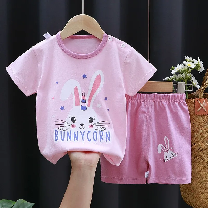 Cute Tshirt +Shorts New Fashion Casual Tees Baby Girls Summer Costume Thin Short Sleeve Tracksuits For 1 2 3 4Years Old Child