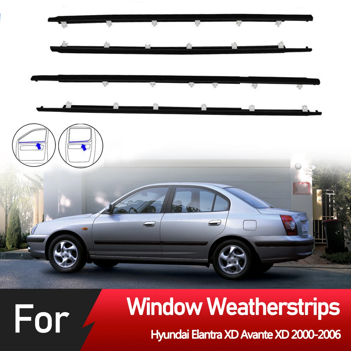 4PCS Car Outer Windows Rubber Weatherstrip Sealing Strip Belt Moulding Trim For Hyundai Elantra XD Avante XD 2000-2006