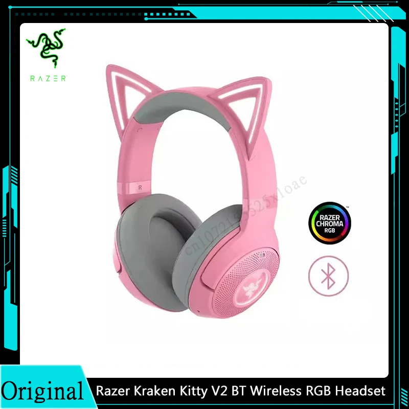 Razer Kraken Kitty V2 BT Wireless RGB Headset:Chroma RGB Kitty Ears&Earcups - Bluetooth 5.2-40 mm Driverss-Noise-cancelling Mics