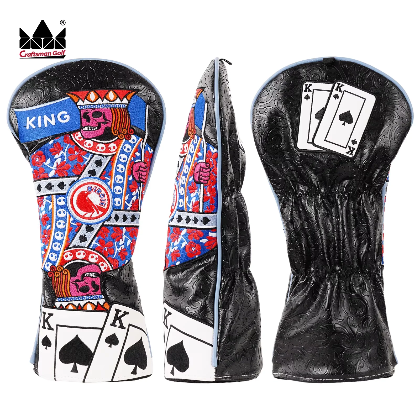 couvre-chef-de-golf-poker-king-crane-et-pique-k-pilote-club-couvre-chef-premium-en-cuir-pu-durable-impermeable-couvre-chef-de-golf