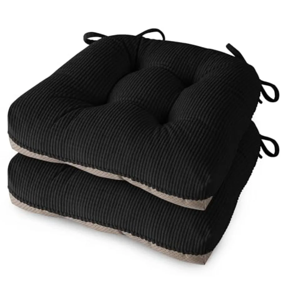 

Kitchen Chair Cushions for Dining Chairs Set of 2, Tufted Kitchen Seat Cushions with Ties and Non-Slip Bottom 18"X16.5"X3" Blac