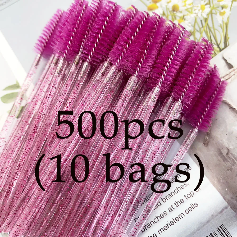 500Pcs Crystal Eyelash Makeup Brush Diamond Handle Mascara Wands Eyelash Extension Tool