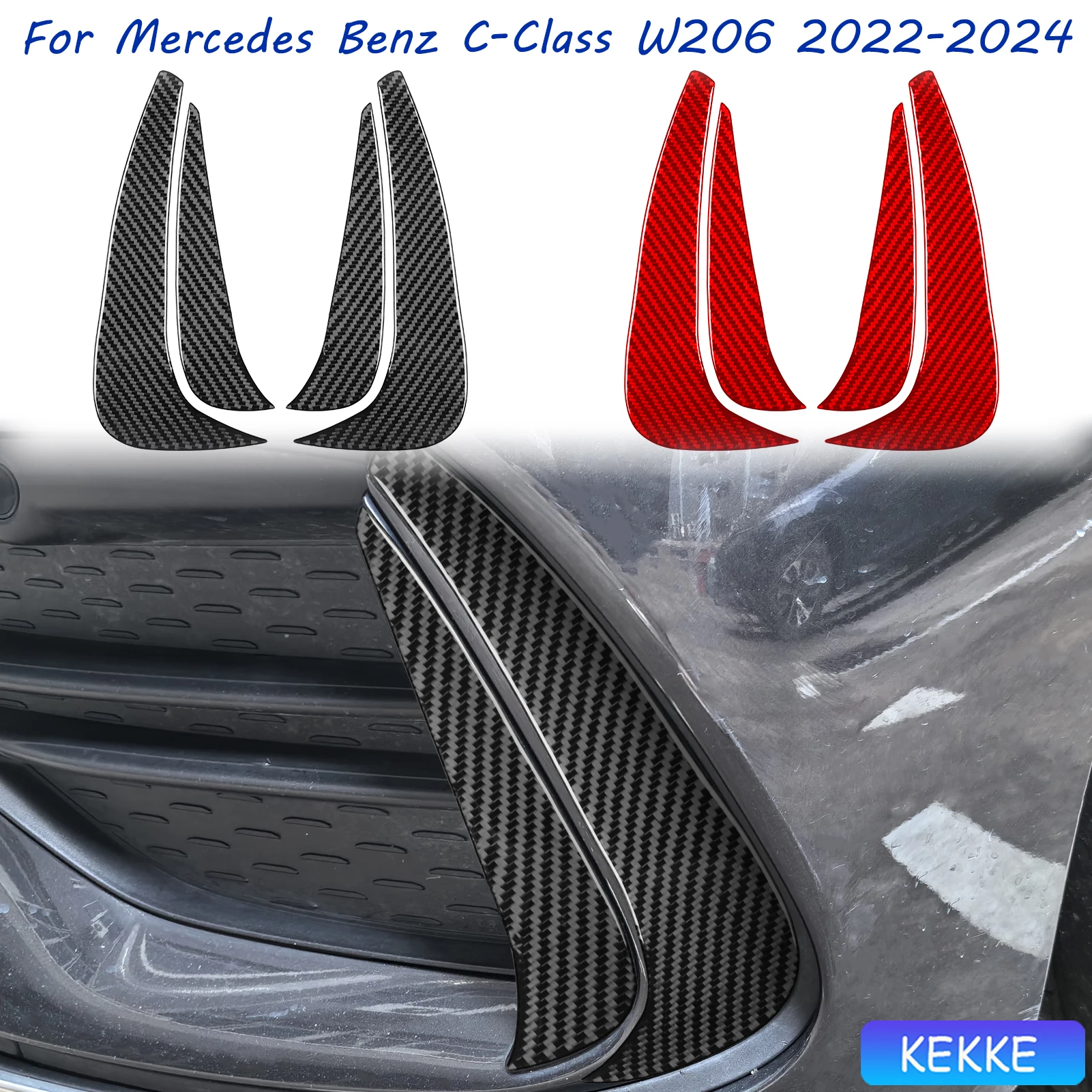 For Mercedes Benz C-Class W206 2022-2024 Front Bumper Side Wind Knife Cover Carbon Fiber Decorative Car Accessory Sticker