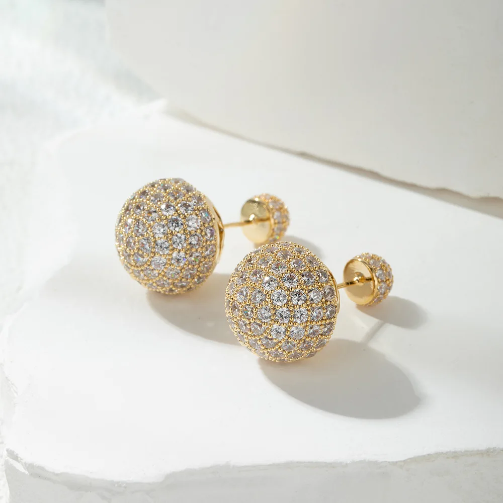 Redondo Incrustado Brincos De Zircão, Galvanizado Luz De Luxo, Clássico e Único, Alto Grau, Alto Grau, Elegante