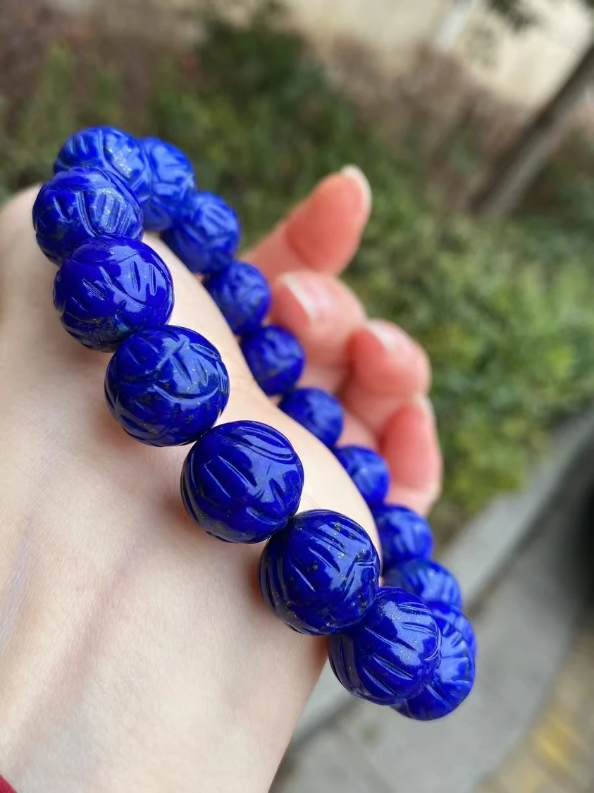 Natural Blue Lapis Lazuli Stone Beads Bracelet 13.6mm Women Men Stretch Round Crystal Bracelet Fashion Jewelry AAAAAA