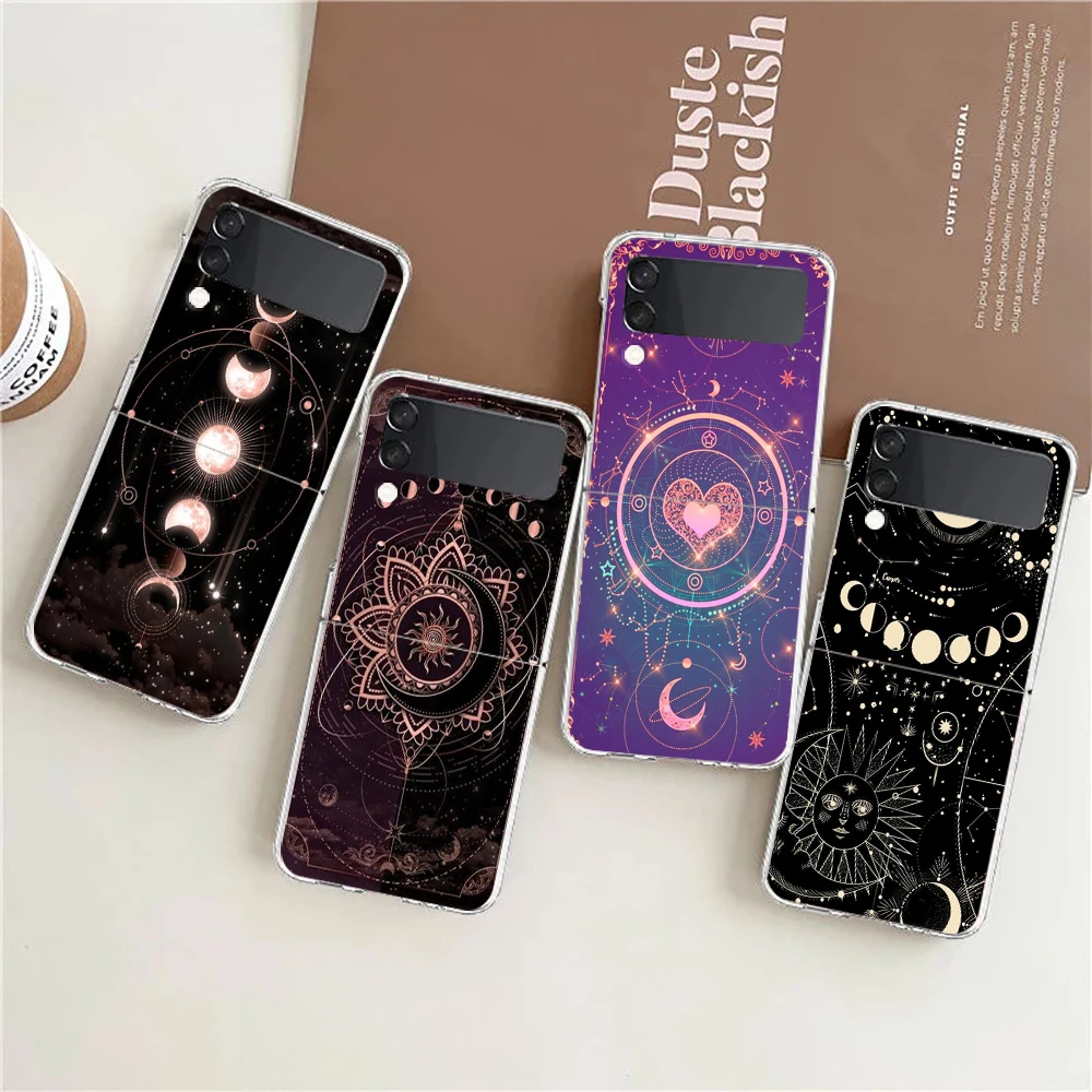 Suns Moons Clouds Astrological For Samsung Galaxy Z flip 4 Bag Transparent Phone Cover For Galaxy Z Flip 3 Case Hard PC Shell