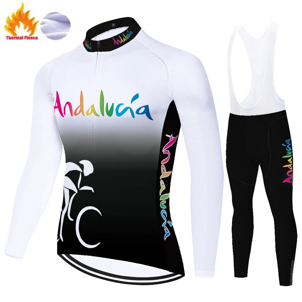 NEW ANDALUCIA Winter Thermal Fleece tricota ciclismo hombre bicycle clothing long sleeve jersey tenue cyclisme homme hiver