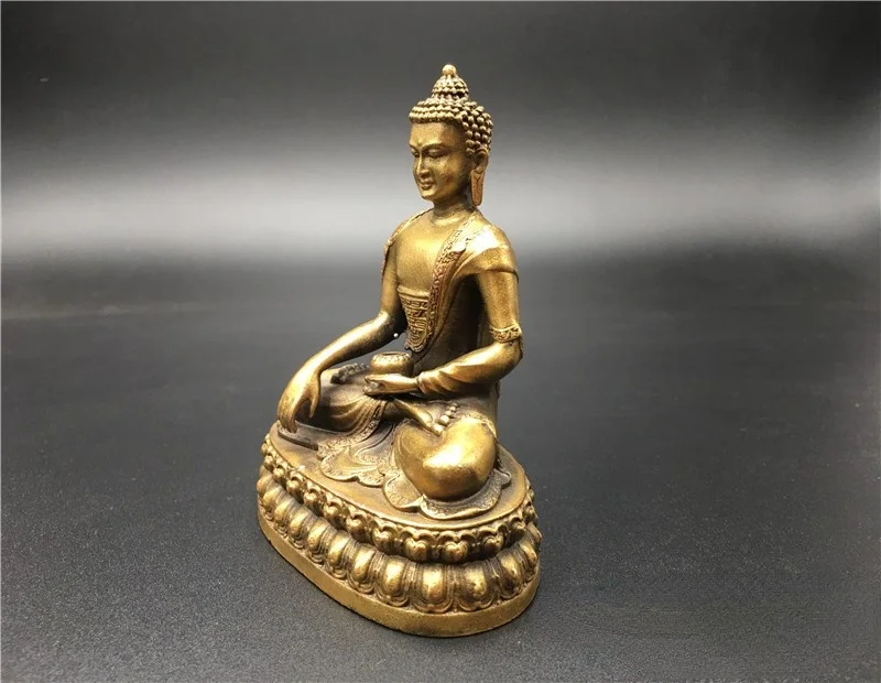 Old Pure Copper Antique Manual Sculpture Shakyamuni Buddha Statue Household Tasted Iving Room Decoration Home Gift