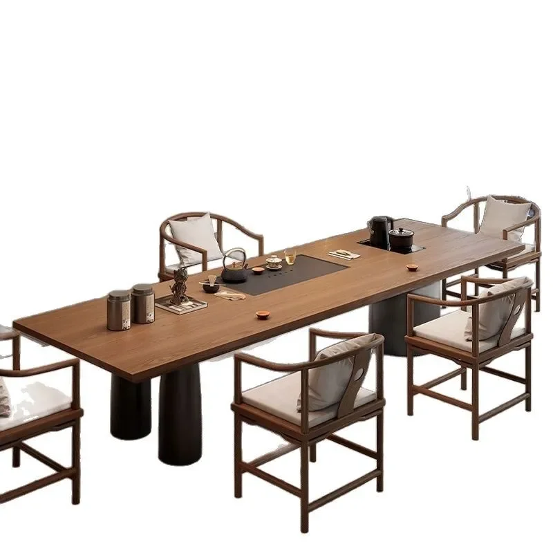 

Modern tea table, solid wood tea table and chair combination, simple and light luxury, high-end home use