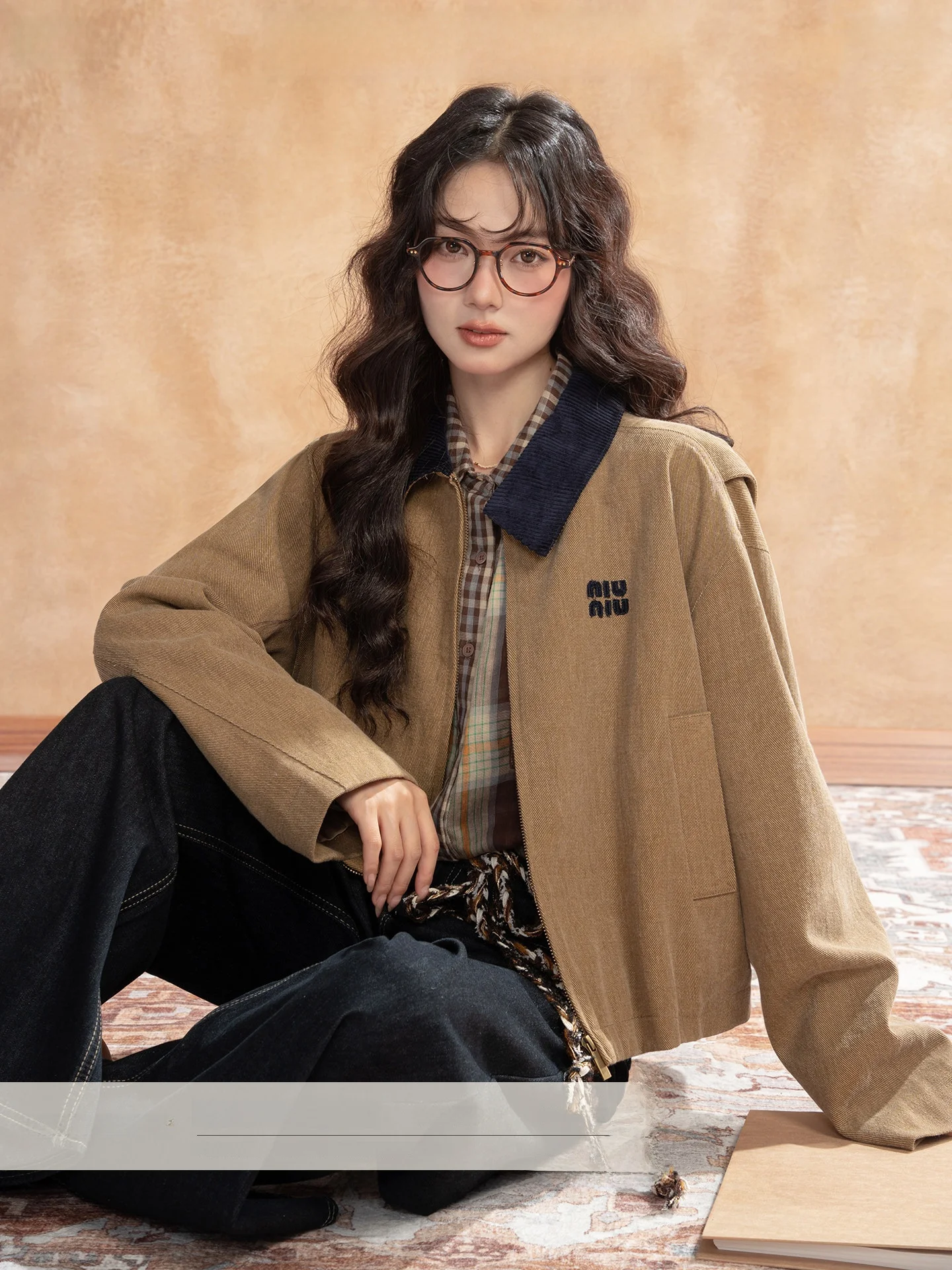 

Loveheynew American Sle Waed out Jaet Women's Loose Fit Collar Color Blo Autumn New Vintage Top Ladies Coat