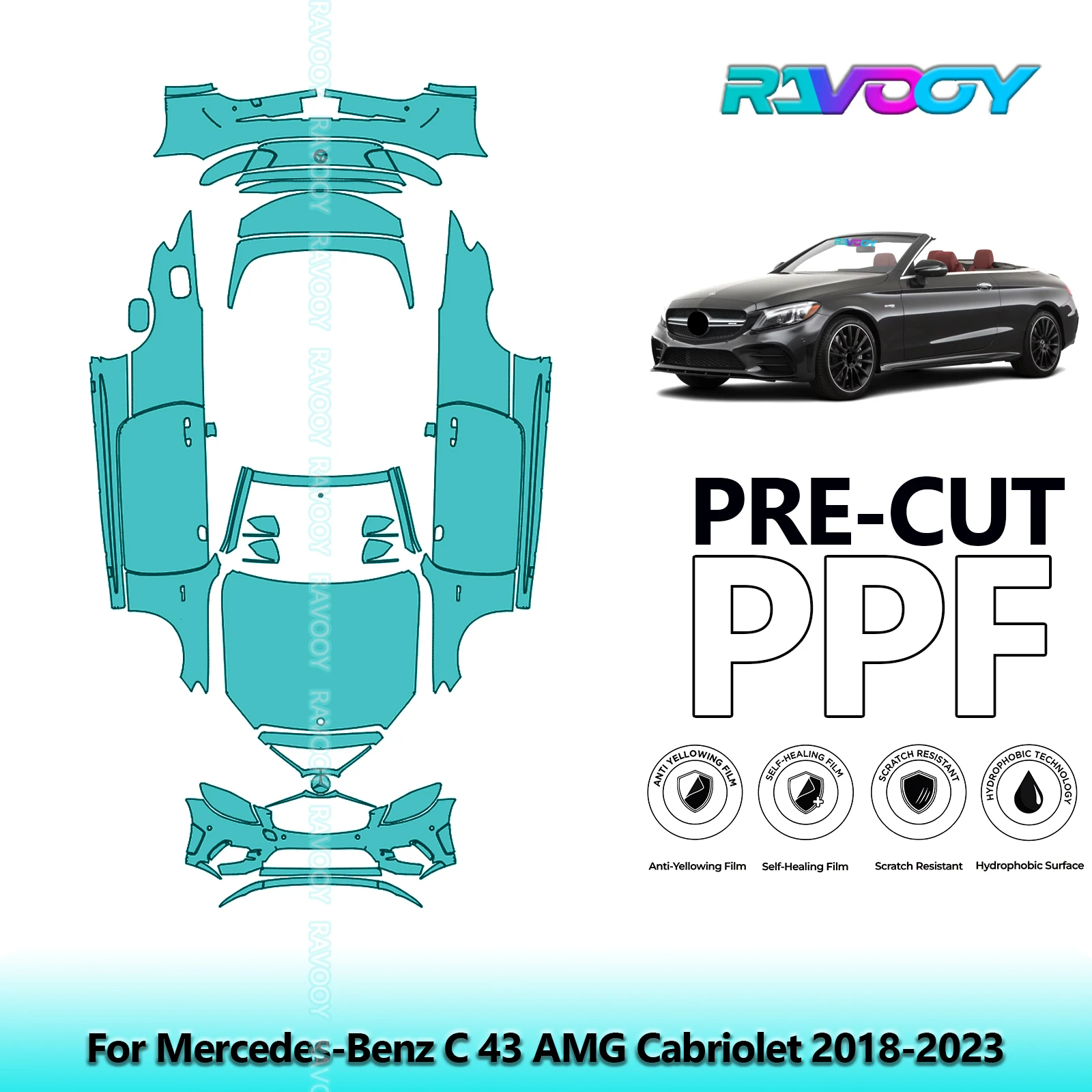 

Full Vehicle Clear Bra Precut PPF Paint Protection Film For Mercedes-Benz C 43 AMG Cabriolet 2018-2023