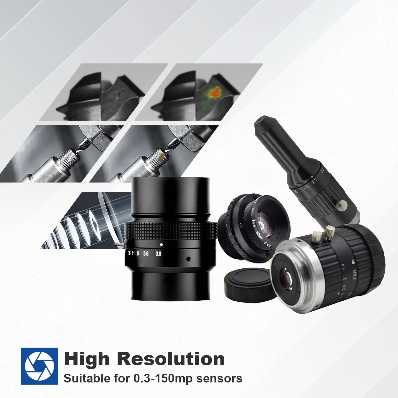 Lente de câmera industrial de alta resolução 1.1" 12mm F2.8 C-Mount Estrutura plano-convexa OEM personalizável