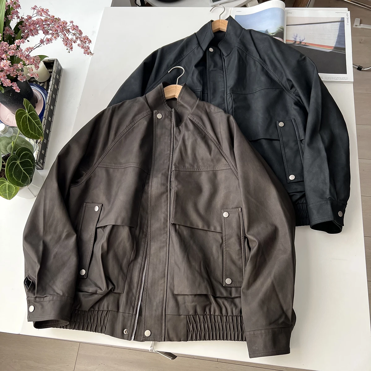 

Мужская рабочая одежда из искусственной кожи с волнистой талией в стиле ретро, свободное теплое кожаное дэт-пальто с подкладкой Fce