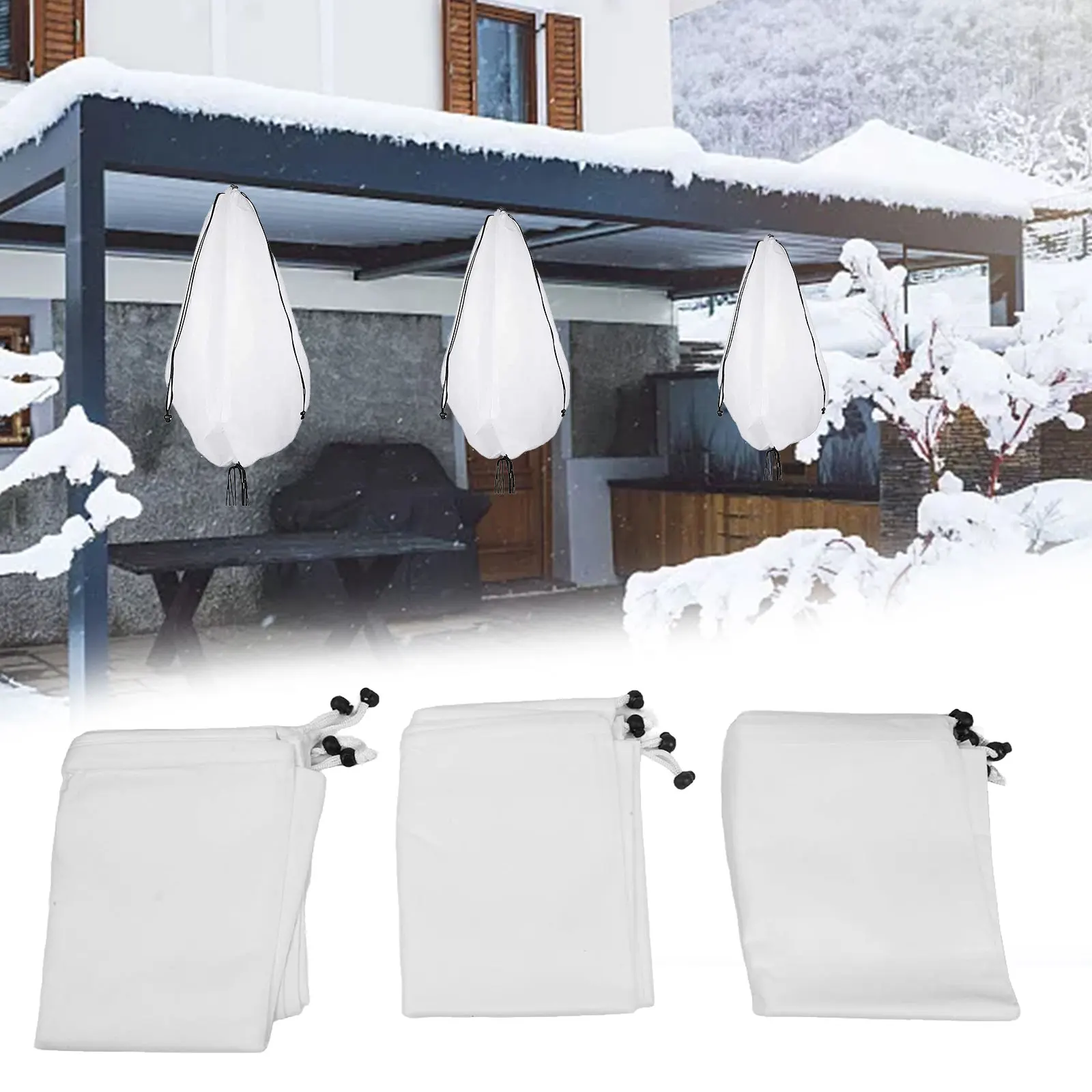 

Non -woven Fabric Plant Anti -Frosting Hanging Flower Basket Protecting Plants 3 Packs Frost Cover Dual Drawstring