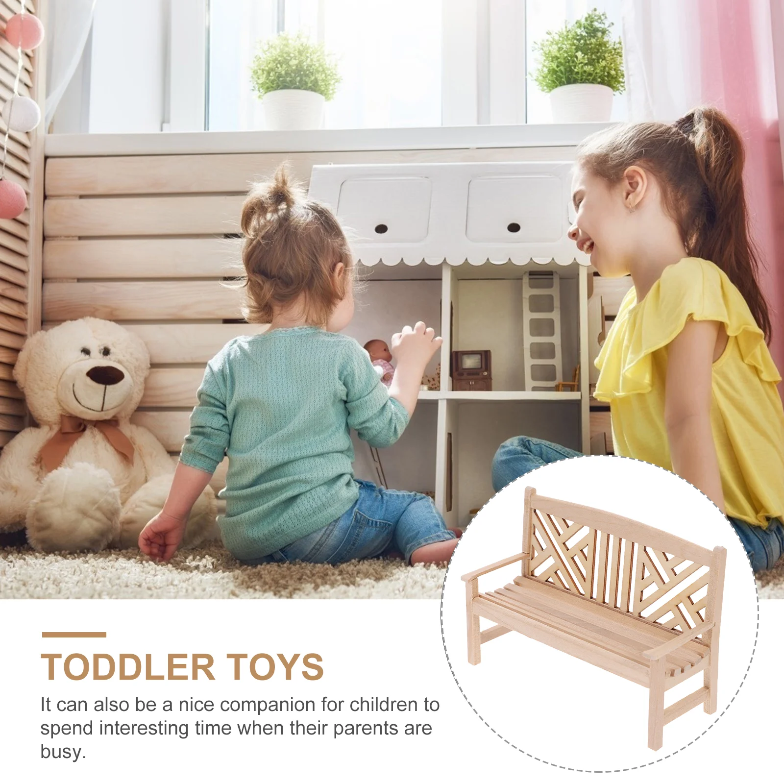 Silla doble para casa de muñecas, sillas de mesa para niños pequeños al aire libre, Mini modelo de banco, muebles de adorno para bebé