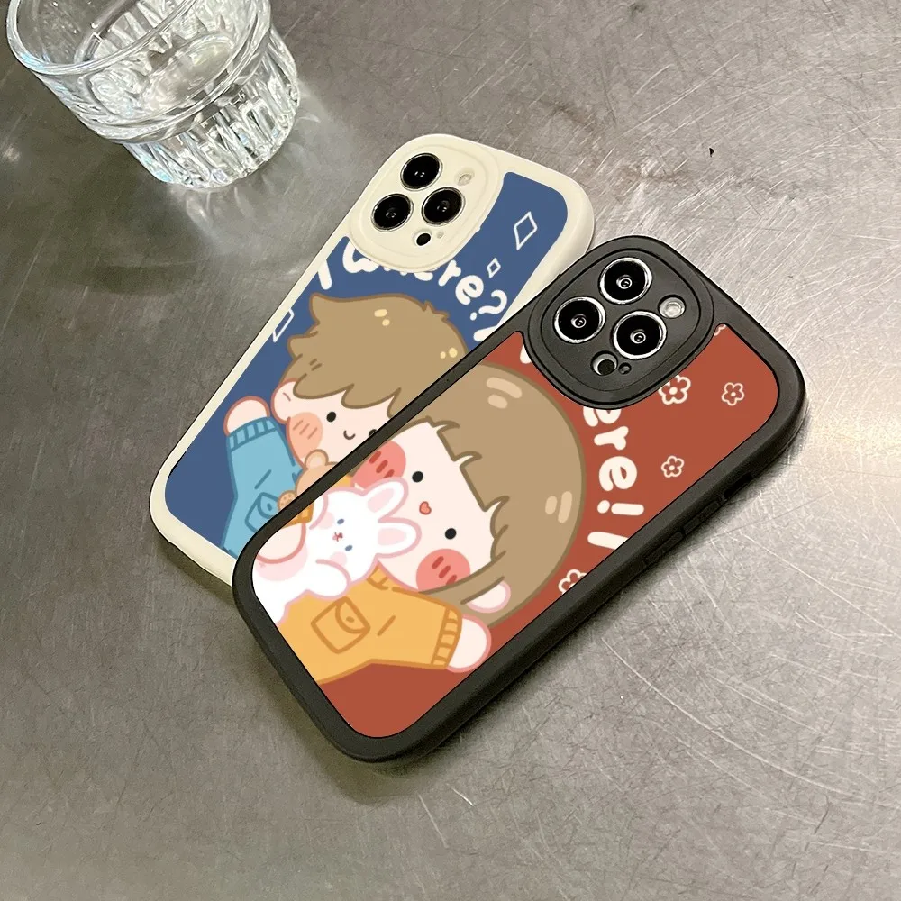 Where Here Boy Girl Couple BFF Phone Case For IPhone 16 15 14 Plus 13 12 11 Pro X XS XR Max Big Eyes PU Leather Cover