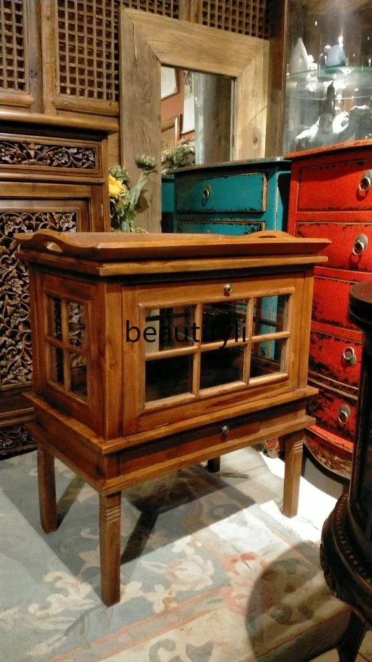 

53Ancient rectangular tea cabinet, matching tray, teak handmade