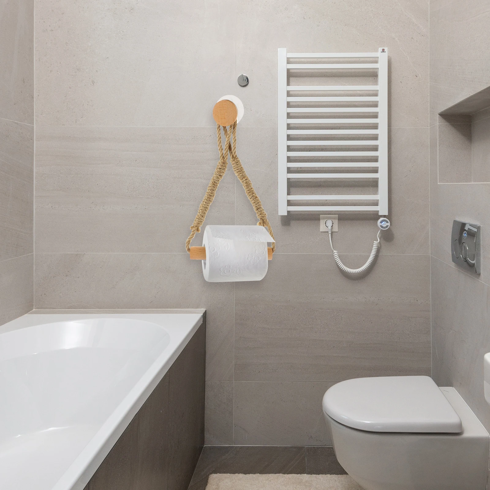 

Wood Rope Toilet Paper Wall Mounted Roll Paper Rack Vintage Style Bathroom Home Hotel Tissue Holder Sturdy Wooden Wall Mount