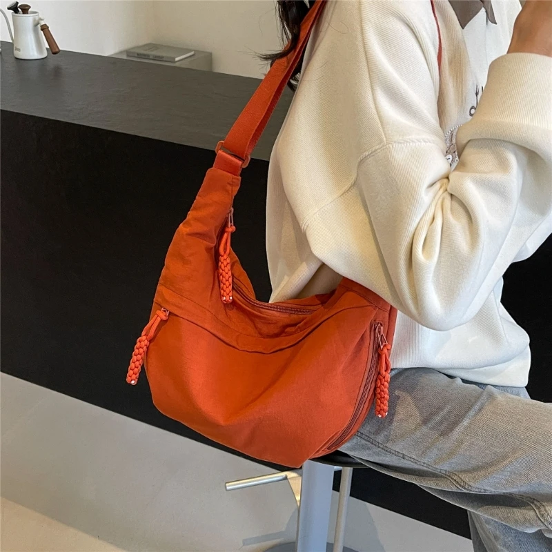 Solid Color Nylon Bag for Student Girl Large Capacity Bag