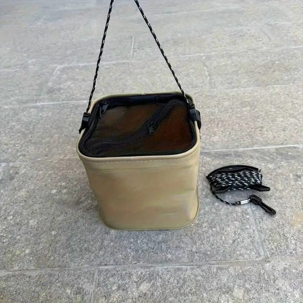 1 صيد السمك بسعة 8 لتر، دلو خارجي محمول باليد من مادة EVA، صندوق سمك قابل للطي، مناسب لتخزين طُعم حي